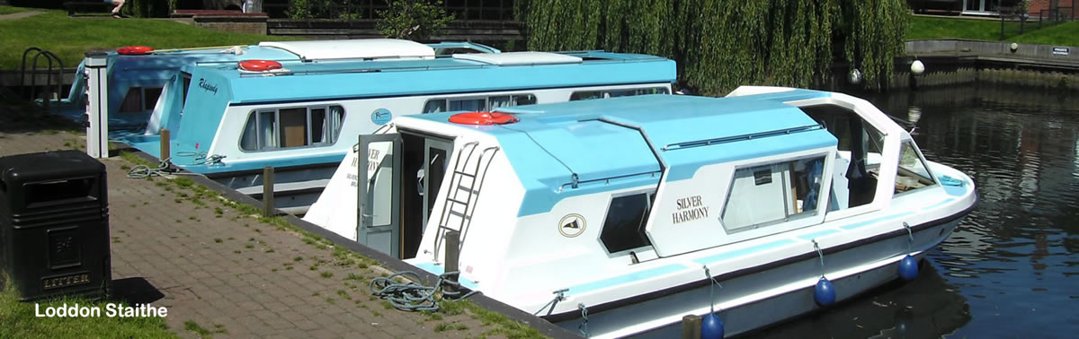 Two hire boats moored at Loddon on the Norfolk Broads